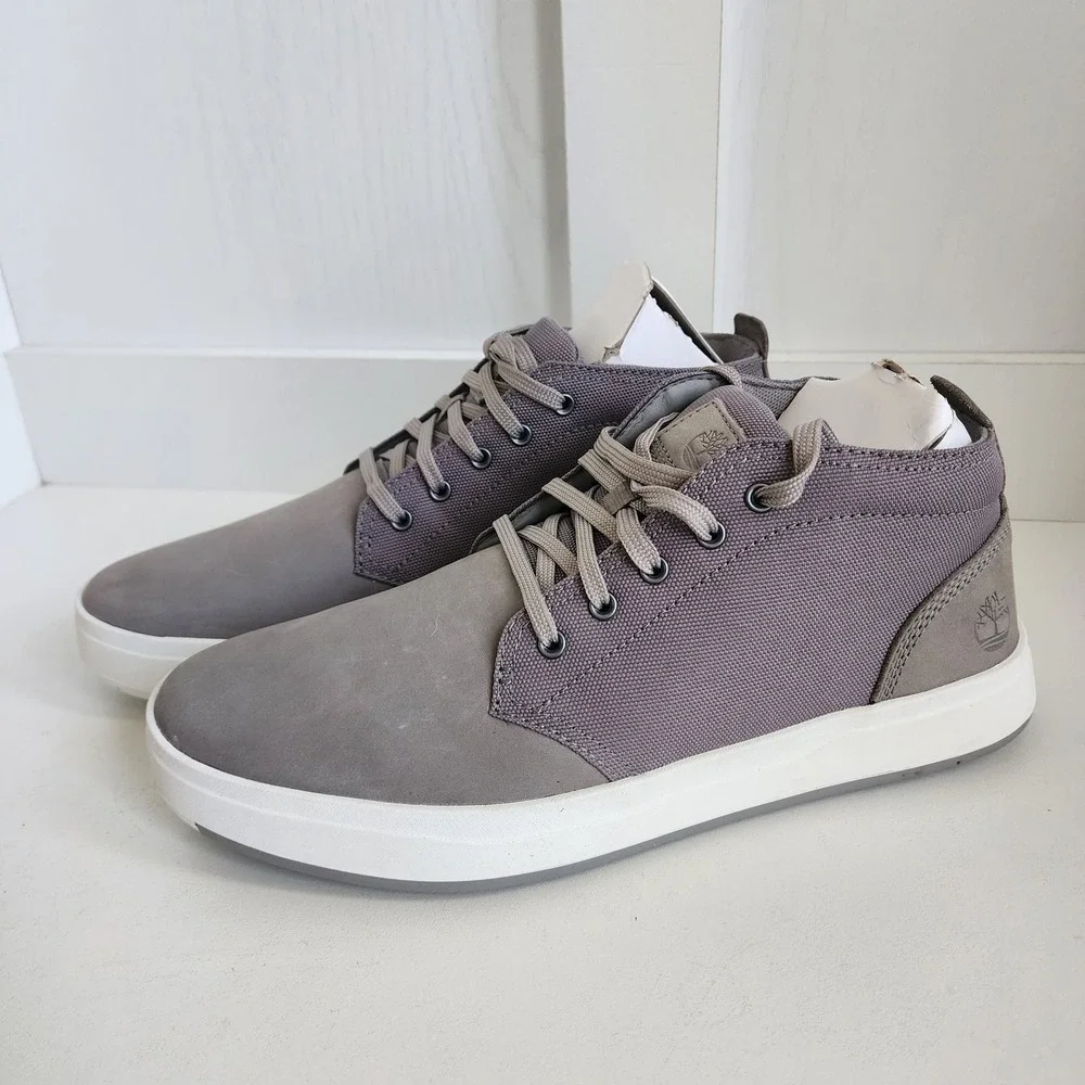 Timberland Davis Square Chukka Mens 9.5 Medium Grey Leather Canvas Boots NEW